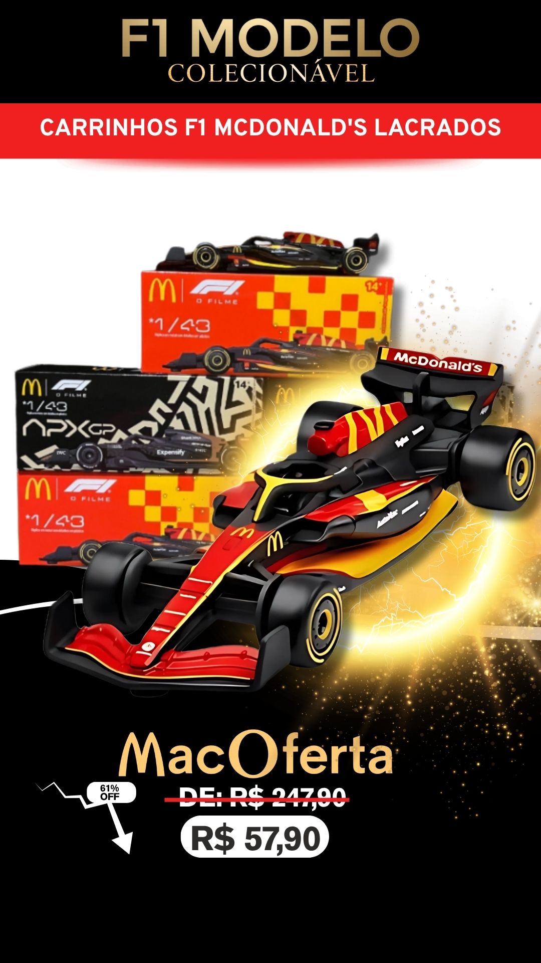 F1 Modelo Colecionável - Carrinhos F1 McDonald's Lacrados - MacOferta 61% OFF - R$ 57,90